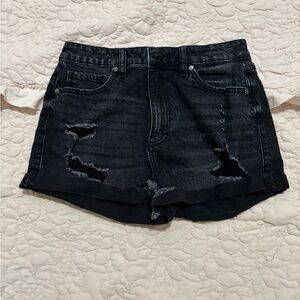 Black Ripped Denim Shorts